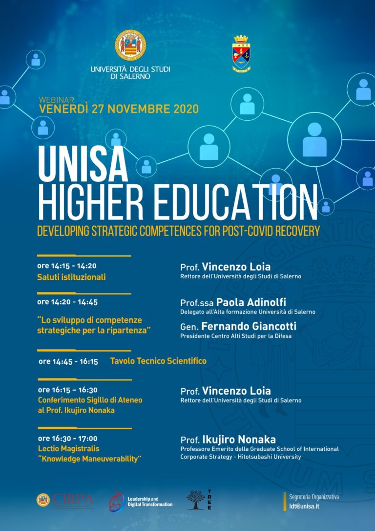 Domani il 3° Workshop del ciclo “UNISA Higher Education” organizzato dall’Università di Salerno