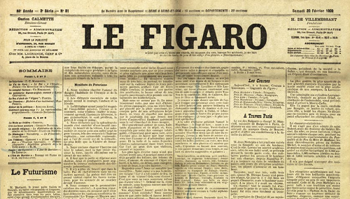 20 febbraio 1909: in prima pagina il Manifesto del Futurismo