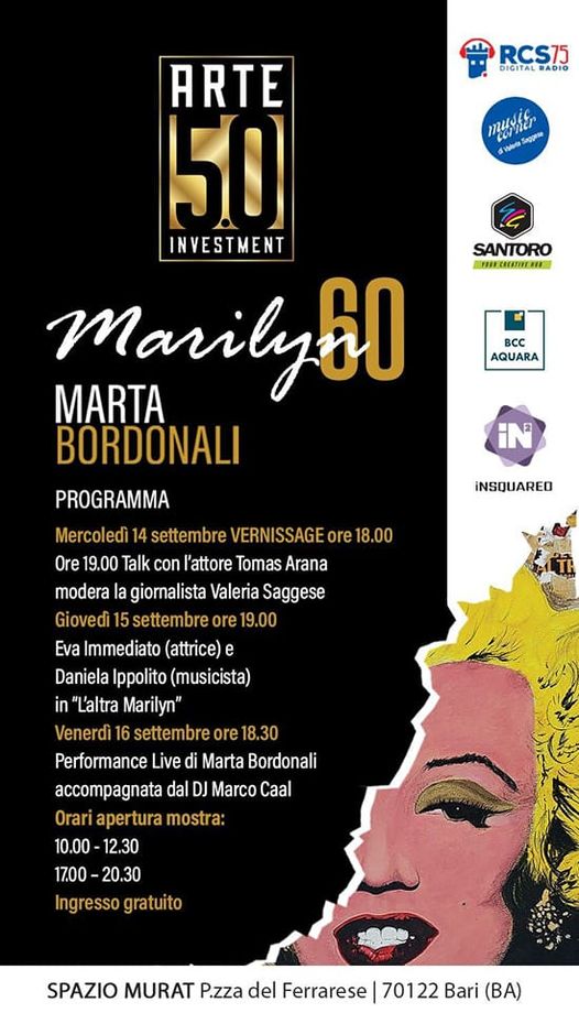 A Bari, “Marilyn ’60”: dal 14 al 17 settembre a Spazio Murat la mostra di Marta Bordonali