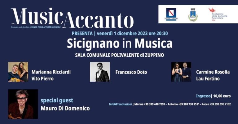 MusicAccanto : “Spazio ai giovani talenti” il claim di Sicignano in Musica – special guest Mauro Di Domenico 